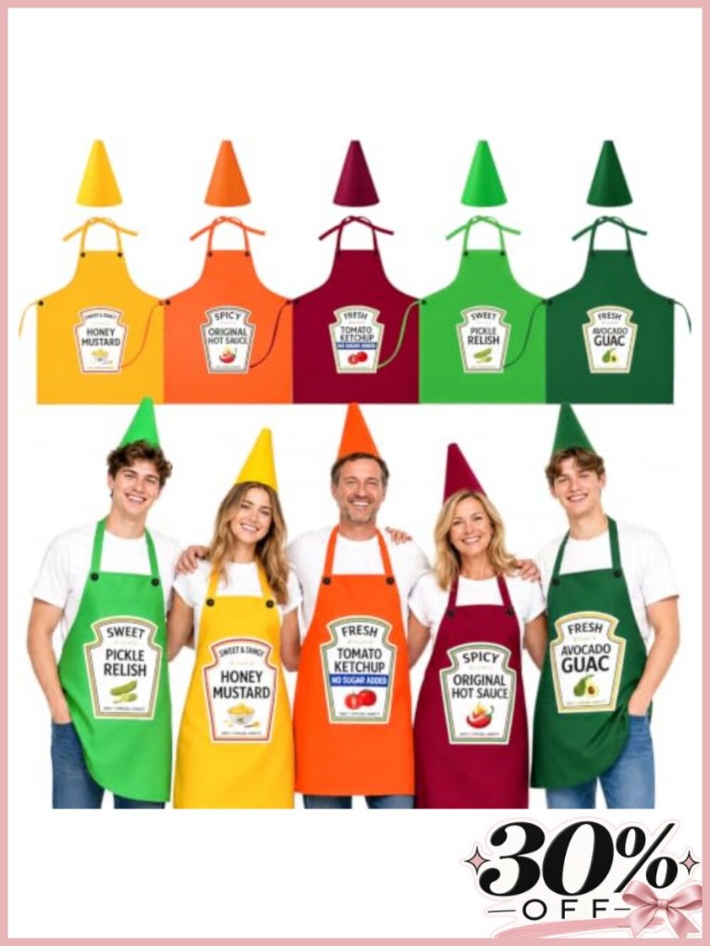 Condiment Costume Apron Hats Set 5 Pc Group Cosplay Halloween Party